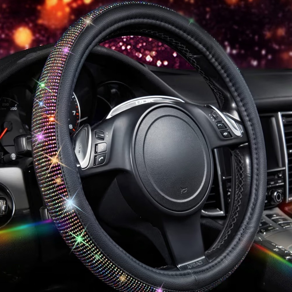 Iridescent Oil Sluck Rhinestone Steering Wheel Cover - Picture 4 of 7